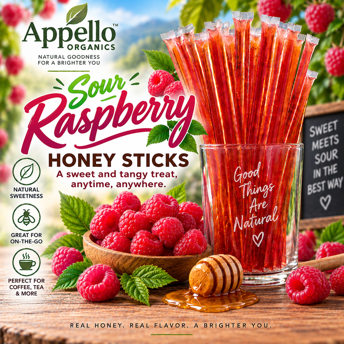 Appello Organics Sour Raspberry Honey Sticks