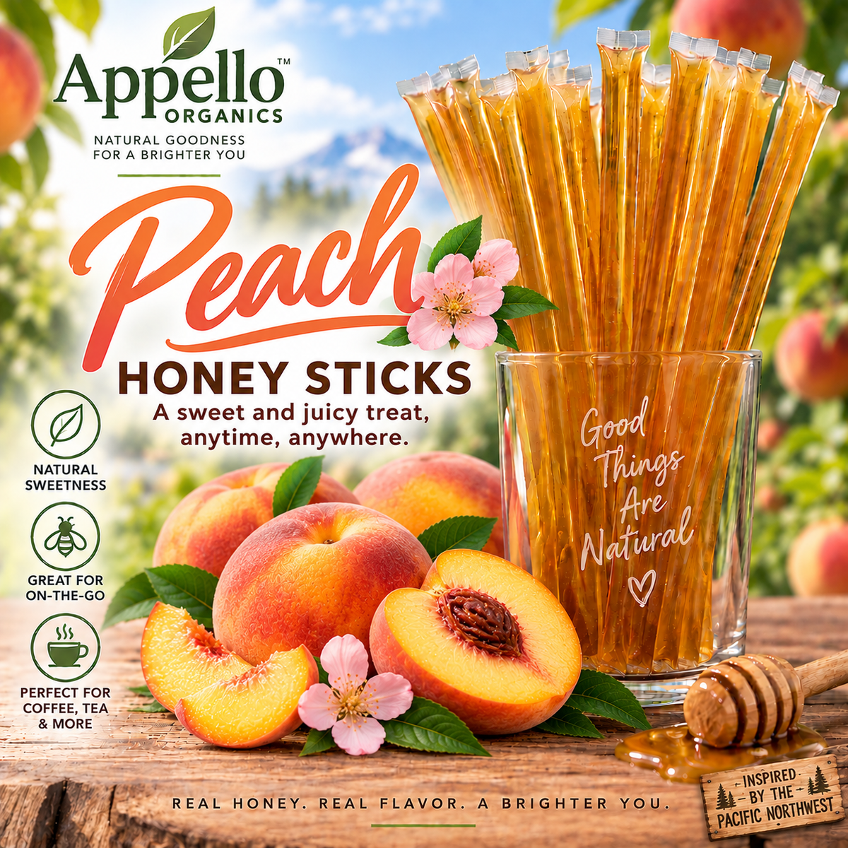 Appello Organics Peach Honey Sticks