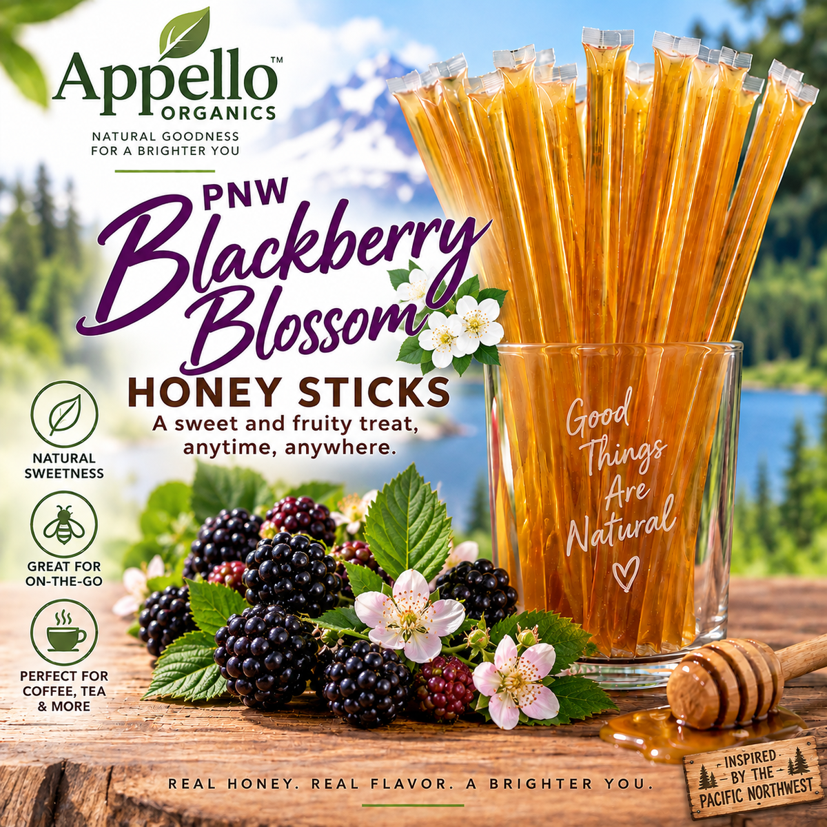 Appello Organics Pacific North West BlackBerry Blossom honey Sticks